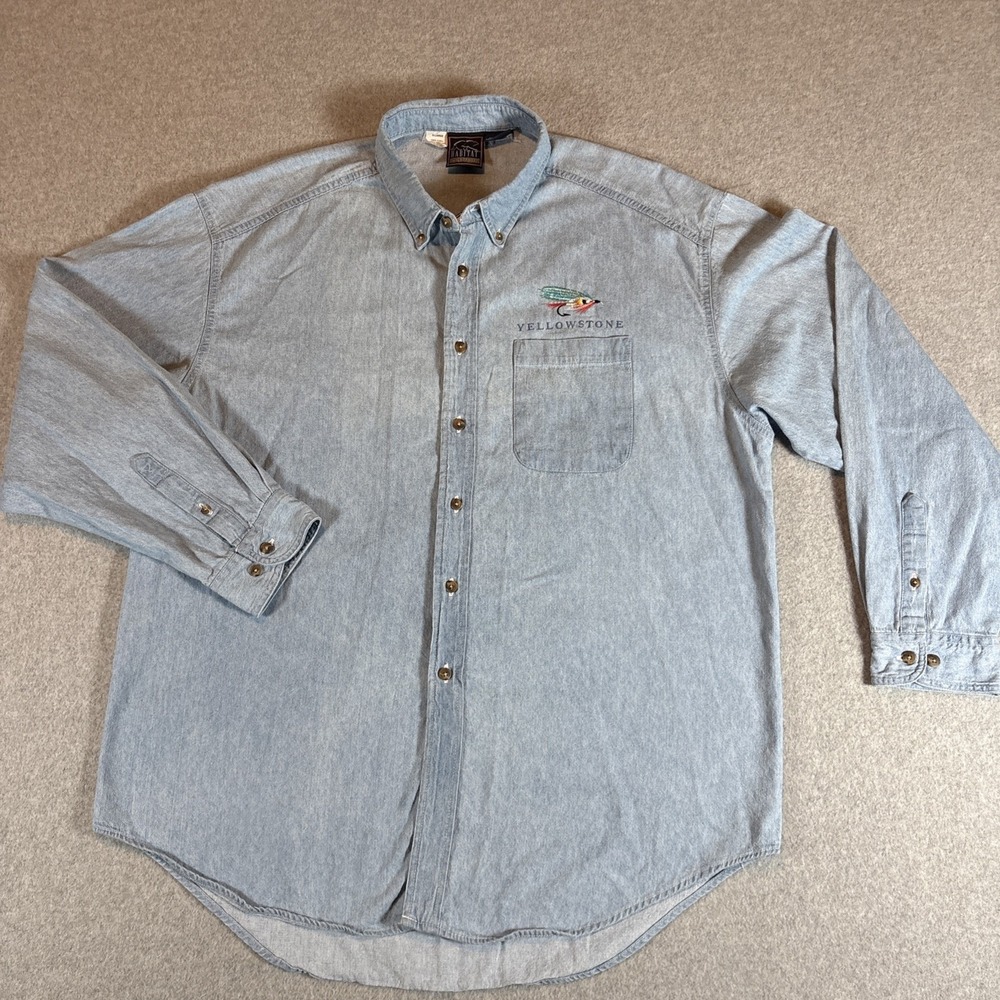 VTG Habitat Wilderness Denim Long Sleeve Fishing Button Down Men's XL RARE